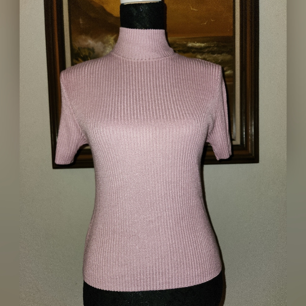 Vintage 1990s 1980s Ribbed Mock Neck Ribbed Tee
